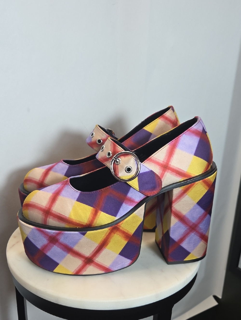 dELiA*s Multicolor Plaid Platform Mary Jane Heels Size 10 *RARE VINTAGE